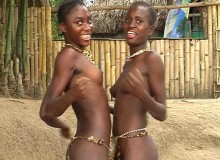 Two black teen girls in leopard g strings dancing very hot exotic dances topless